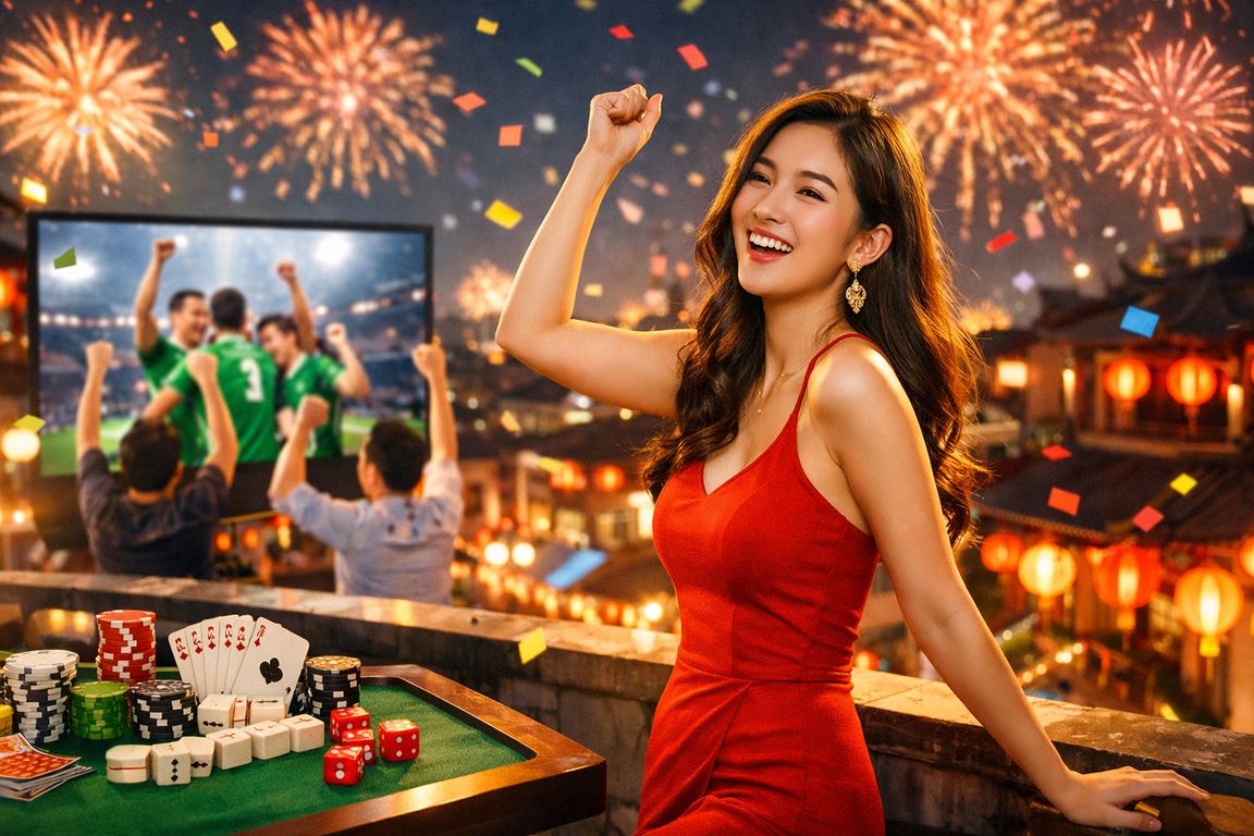 Cảnh chơi bài trong lễ hội đèn lồng Hà Nội